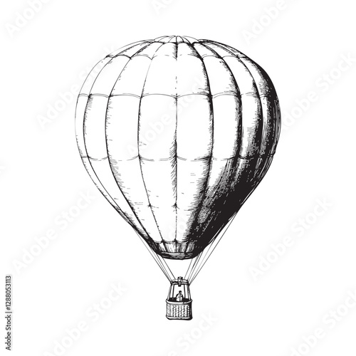 hot air balloon illustrations - hand drawn balloon aeronautics - black and white balloon isolated on white background