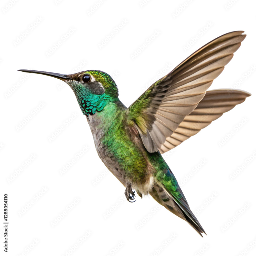 Obraz premium close up photo of hummingbird in flight isolated on transparent png