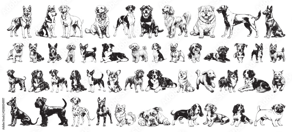 Naklejka premium large set of dogs - collection of different dog breeds