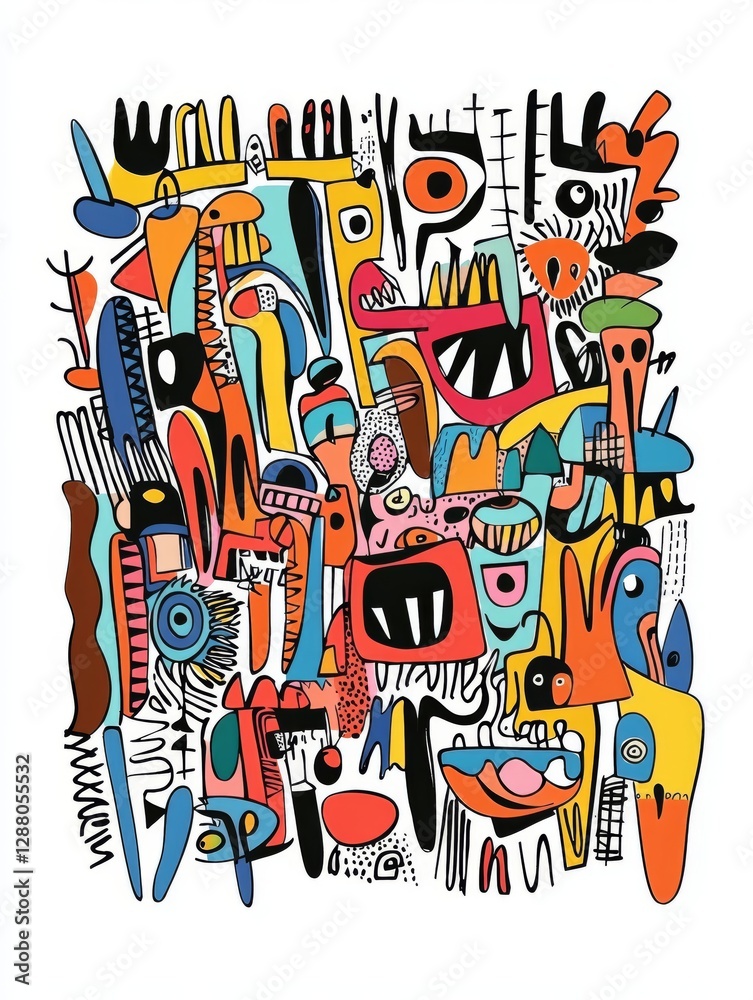 Obraz premium Vibrant Abstract Doodle Art Print A Colorful Chaos of Shapes and Forms