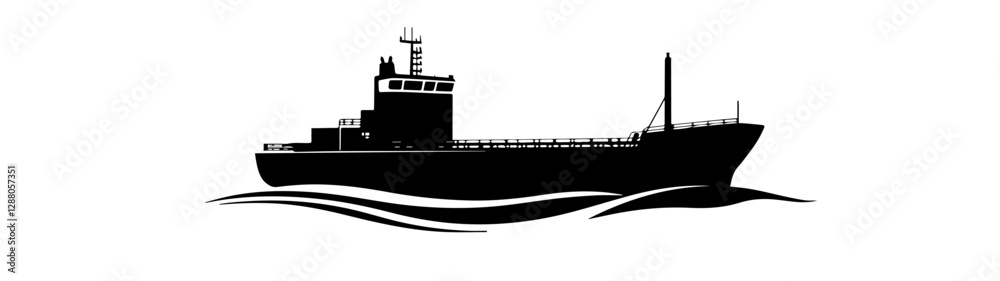 Obraz premium Black and white illustration of a cargo ship.