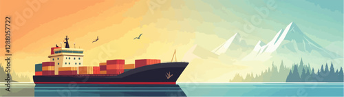 Illustration of a cargo ship.