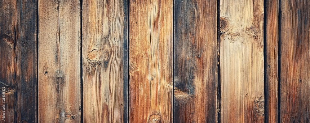 Naklejka premium A rustic barnwood texture in warm brown tones with visible knots