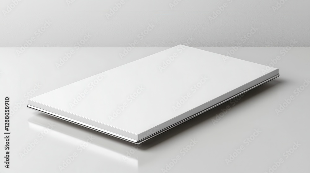 Sleek closed laptop on minimalist white table with soft lighting Sleek closed laptop on minimalist white table with soft lighting