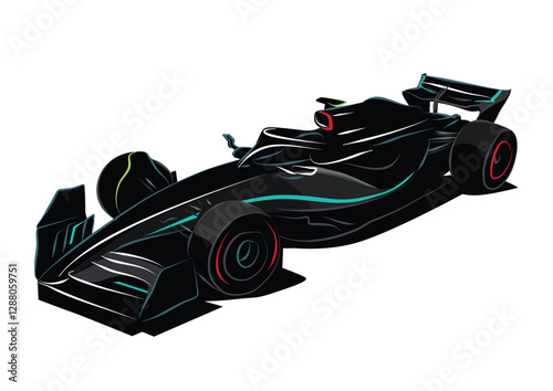 Formula car color illustration. Sports car collection for design of fliers, brochures and banners. Black colored race car