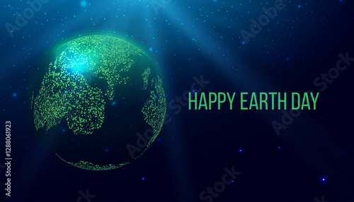 Happy Earth Day concept. Planet Earth on futuristic modern abstract background. Vector illustration.