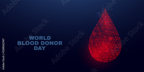 Blood drop. World blood donors day concept. Banner template with glowing low poly. Futuristic modern abstract. Vector illustration.