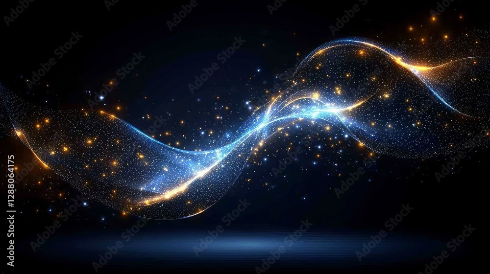 Obraz premium Dark indigo background features a faintly glowing molecular mesh, consisting of tiny interconnected polygons that are softly illuminated, offering a simplistic representation of high-tech networks