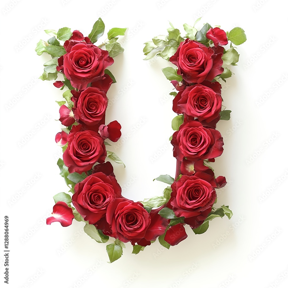 Red Roses Form Elegant Letter U: Romantic Floral Alphabet Red Roses Form Elegant Letter U: Romantic Floral Alphabet