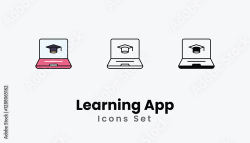 Learning App Icons thin line and glyph vector icon stock illustration
