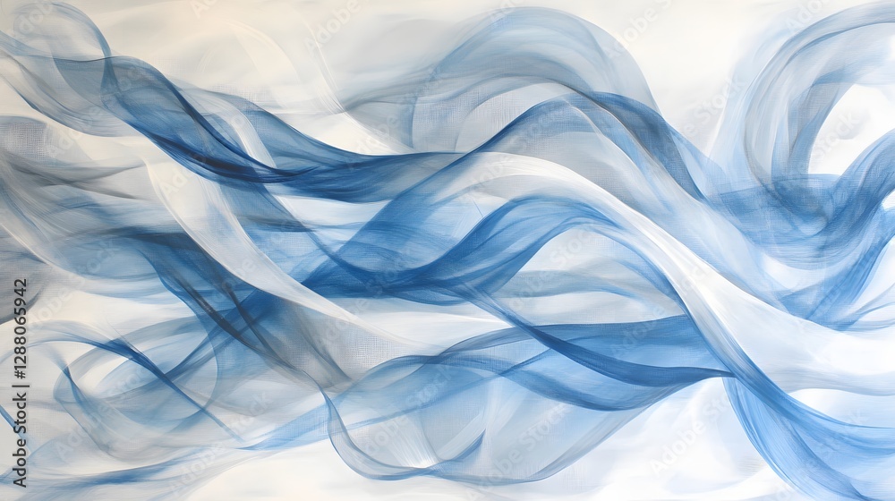 Fototapeta premium Flowing Fabric: An abstract artwork showcasing flowing fabric in varying shades of blue, creating a sense of movement and elegance.