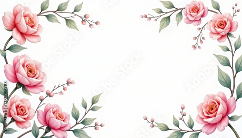 Elegant floral vines in pastel hues on a white background, botanical, seamless