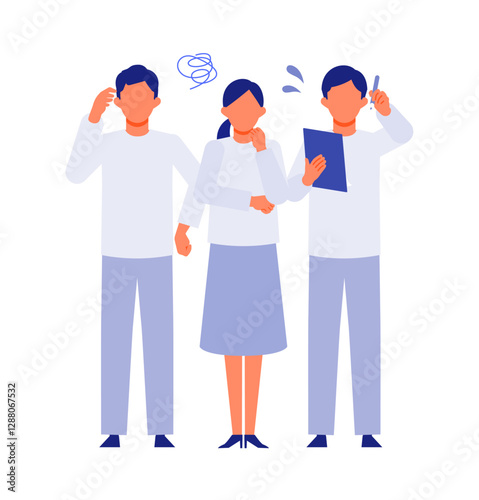 Concept for Problem Solving.  Working people cartoon character head collection set. People face profiles avatars and icons. Close up image of negative people.