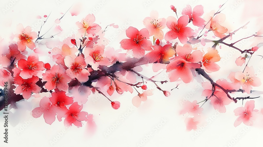 A delicate watercolor painting of cherry blossoms on branches, evoking spring's beauty. A delicate watercolor painting of cherry blossoms on branches, evoking spring's beauty.