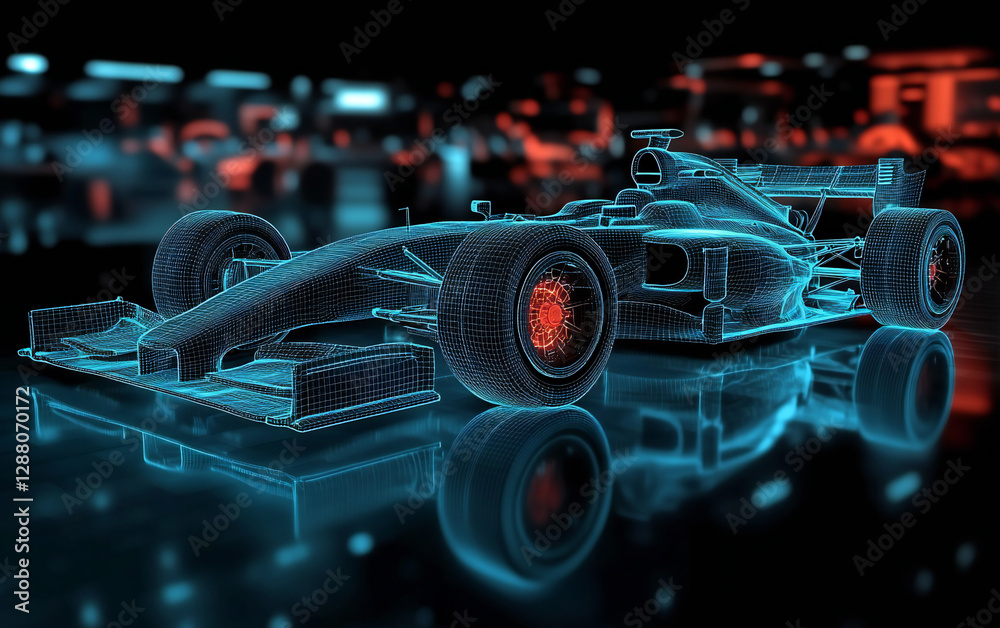 Obraz premium Detailed Formula One Car Anatomy with Intricate Mesh for 3D Modeling, Rendering, and Animation, Revealing Detailed Engine, Chassis, and Aerodynamic Components