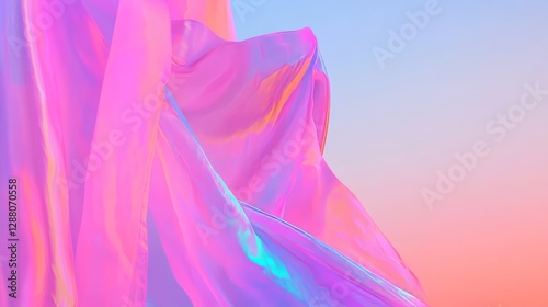 The shiny silver holographic fabric, with its many folds, presents an intriguing texture