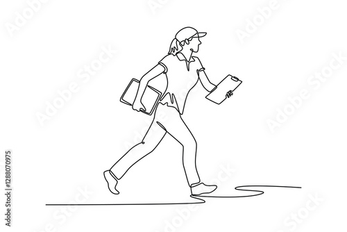 Delivery service. Single line draw design vector graphic illustration.