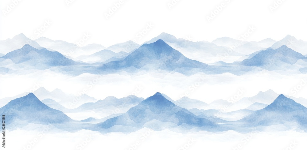 Fototapeta premium Intricate hand-drawn watercolor waves in blue and white create a charming backdrop for various design projects or banner presentations with a tourist, marine, or summer theme