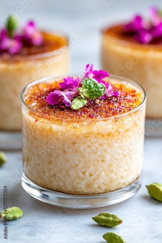 Delightful Persian Rice Pudding Sholeh Zard with Saffron and Flowers photo