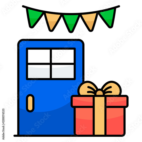 A trendy design icon of home gift delivery