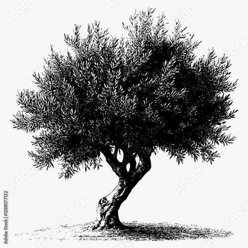 a vintage black and white vector very detailed of olive tree isolated on white background