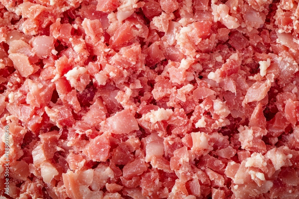 Close-up of minced meat texture in pink shades. Neural network AI generated