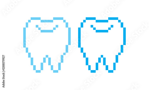 pixel art of two teeth with blue color