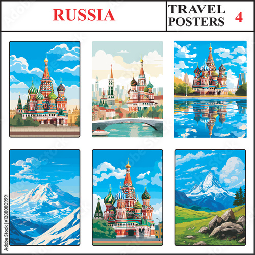 Russia Moscow Moscow Moscow Travel Poster Wall Art Print Collection Set Part 4