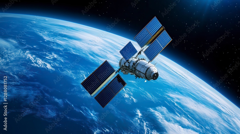 Obraz premium Detailed View of a Satellite Orbiting Earth at Night