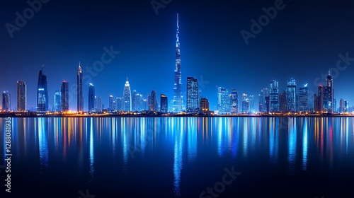 Dubai Skyline Night Reflection