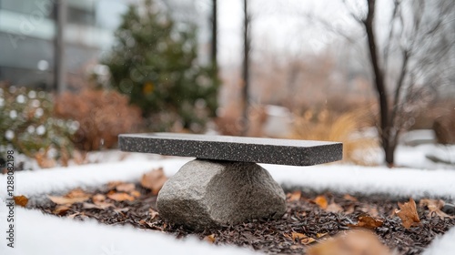 Wallpaper Mural Modern stone bench in snowy park Torontodigital.ca
