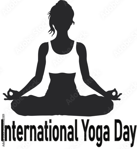International yoga day 21 June banner or poster with woman in lotus position