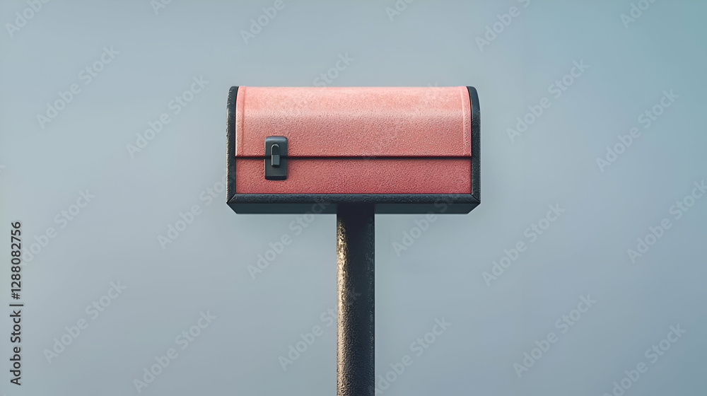 Red Metal Mailbox on a Gray Background Red Metal Mailbox on a Gray Background