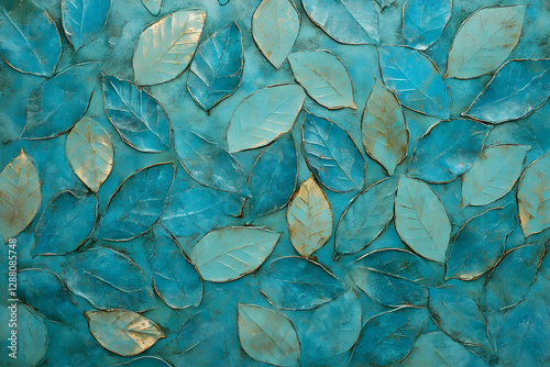 Teal Leaf Textures: Abstract Art Painting