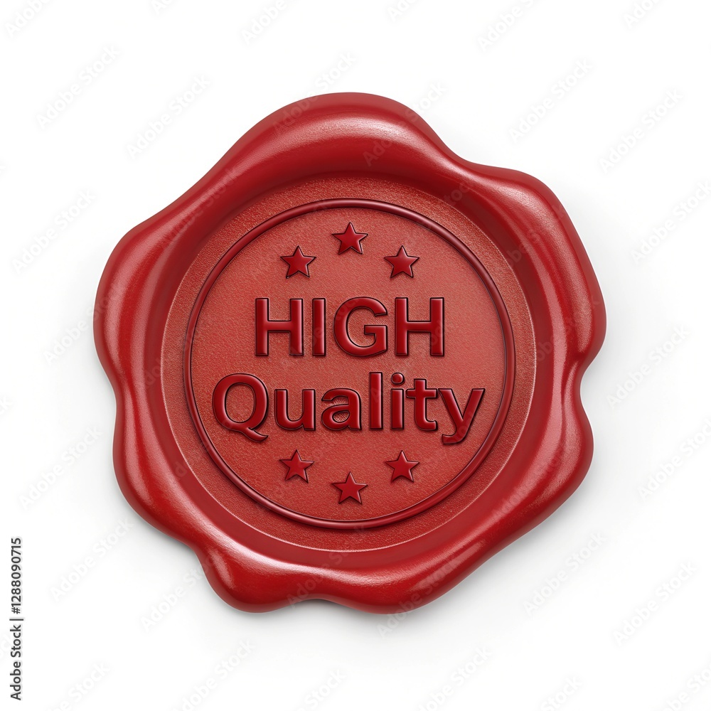 Red wax seal stamp isolated on clean white background with text High Quality Red wax seal stamp isolated on clean white background with text High Quality