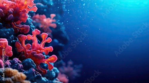 Fototapeta Naklejka Na Ścianę i Meble -  Ocean acidification concept. Vibrant coral reef teeming with life, showcasing stunning underwater colors and textures.