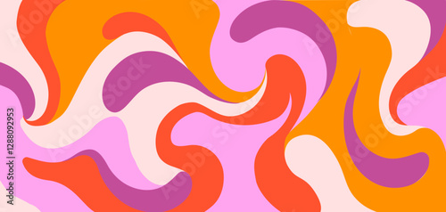 Modern vector pattern with smooth fluid shapes. Colorful abstract flowing liquid background. Organic blotches, fluent drops. Groovy fun design element for cover, poster, banner, wallpaper, wrapping.