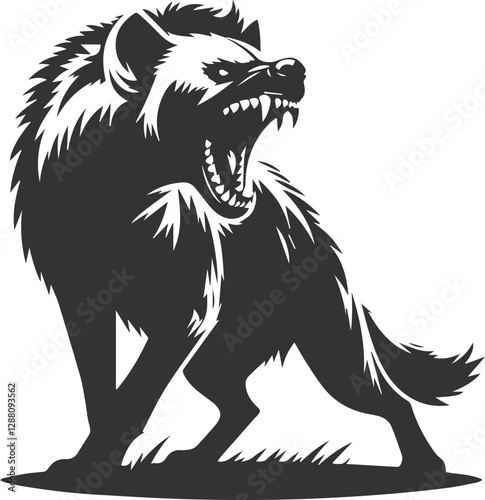 A hyena snarling at an unseen enemy, defensive stance vector animal silhouette
