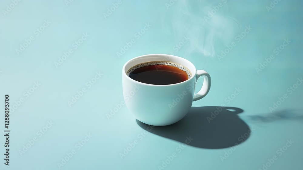 A steaming cup of coffee presented in a 45 - degree overhead view on a solid - color background with soft studio lighting and a minimalistic composition A steaming cup of coffee presented in a 45 - degree overhead view on a solid - color background with soft studio lighting and a minimalistic composition