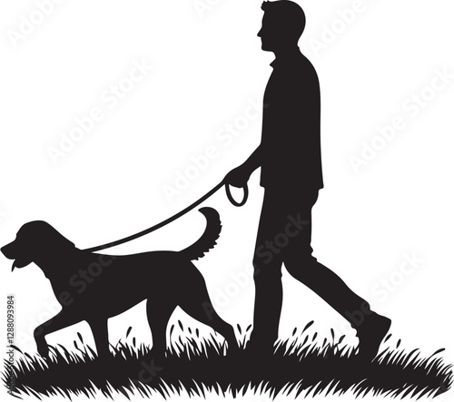 Pet Dog and Owner Walking Silhouette Artwork