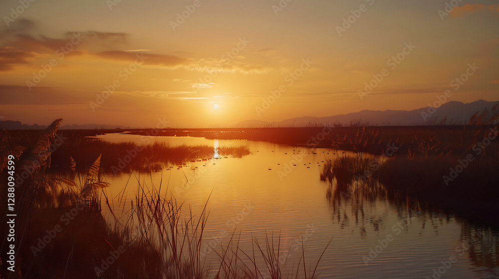 Dreamy Sunset Glow on a Tranquil Ocean Horizon Dreamy Sunset Glow on a Tranquil Ocean Horizon