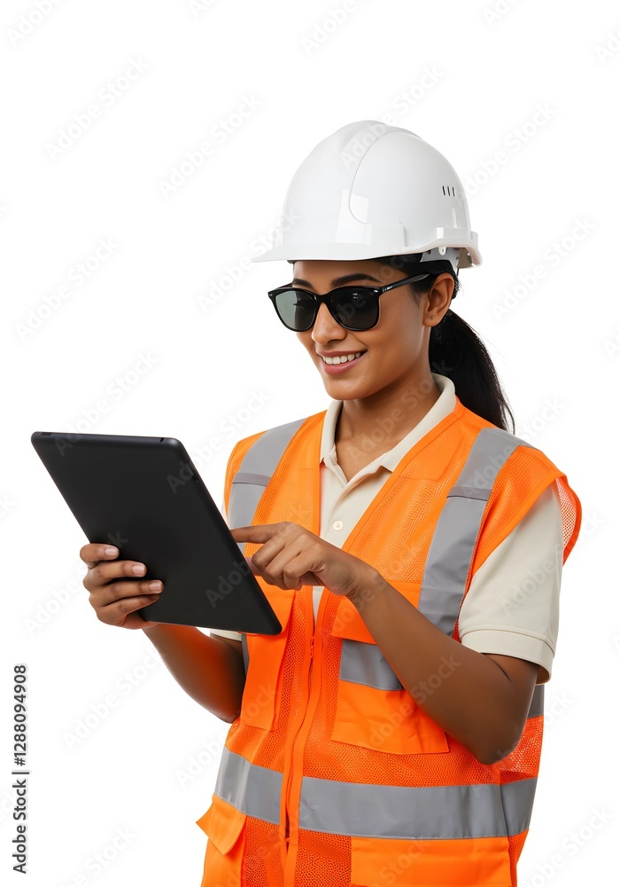 Female Construction Worker Using a Tablet on Site Female Construction Worker Using a Tablet on Site