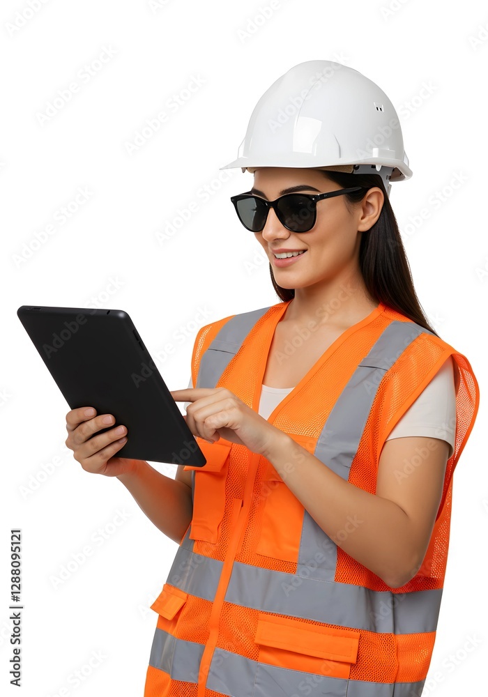 Female Construction Worker Using a Tablet on Site Female Construction Worker Using a Tablet on Site