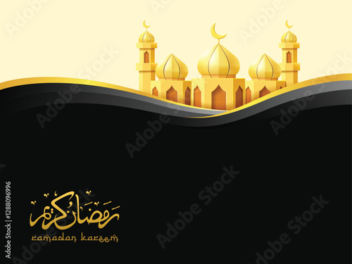 Islamic Festival Ramadan Kareem Greeting with Golden Mosque