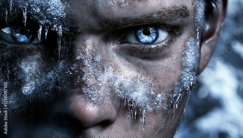 The face of a mountaineer, ravaged by frostbite, is shown in a close-up, highlighting the very real perils of high-altitude ascents