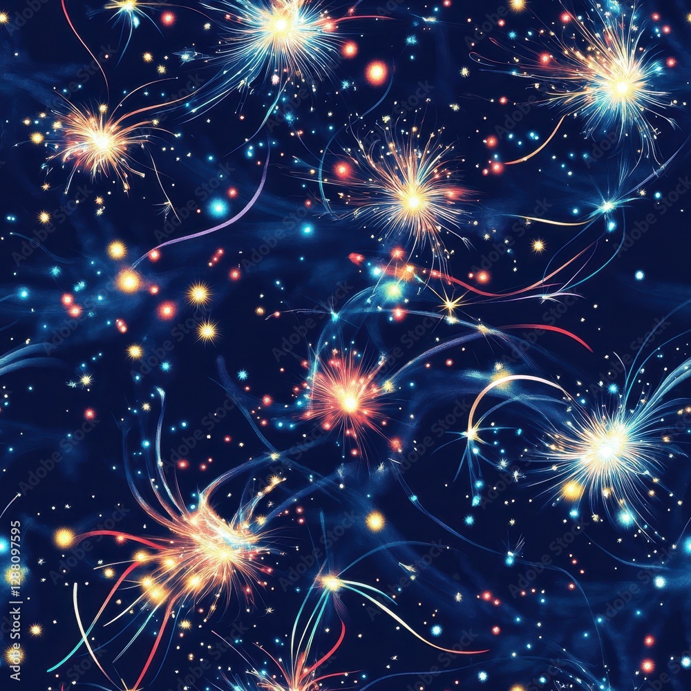 Fototapeta premium Seamless Vibrant Firecracker Trails Wallpaper with Sparkling Patterns