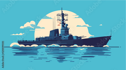 Illustration of a warship. Ship. Navy.