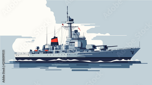 Illustration of a warship. Ship. Navy.