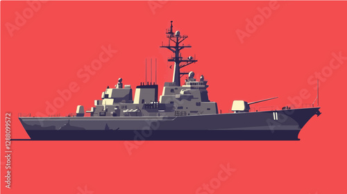 Illustration of a warship. Ship. Navy.