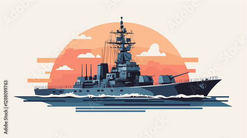 Illustration of a warship. Ship. Navy.